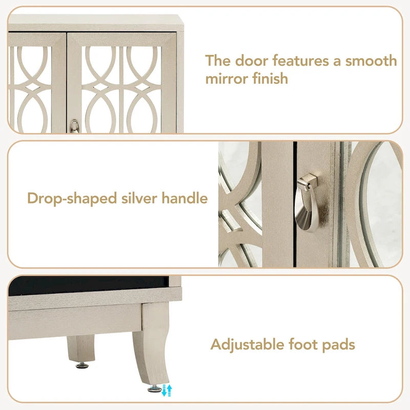 Sideboard with 3 Door Mirrored Buffet Cabinet