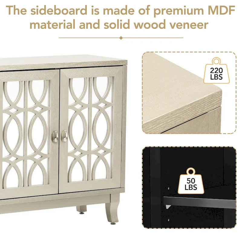 Sideboard with 3 Door Mirrored Buffet Cabinet