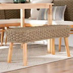 Denver Modern Bohemian Natural Seagrass and Acacia Wood Accent Bench