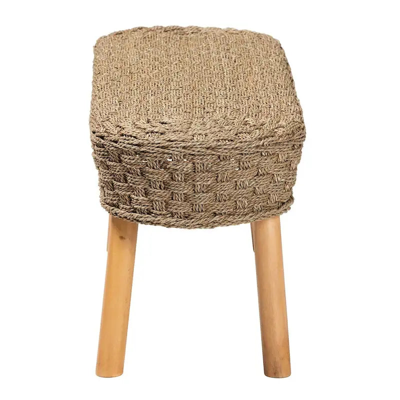 Denver Modern Bohemian Natural Seagrass and Acacia Wood Accent Bench