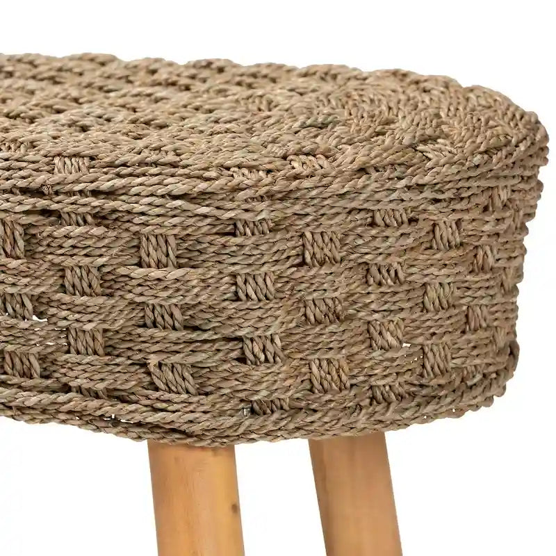 Denver Modern Bohemian Natural Seagrass and Acacia Wood Accent Bench