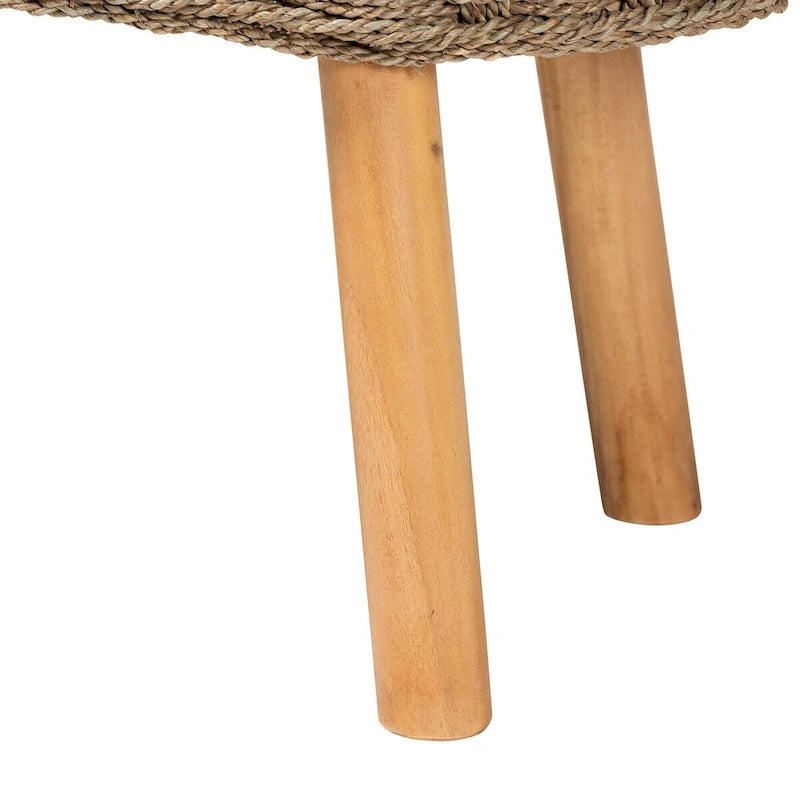 Denver Modern Bohemian Natural Seagrass and Acacia Wood Accent Bench