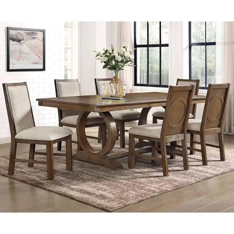 Furniture of America Agio Transitional Brown 7-Piece Expandable Dining Table Set