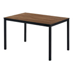 3 Piece Dining Table Set, 2 Benches, Brown Wood Grain Top, Black Metal