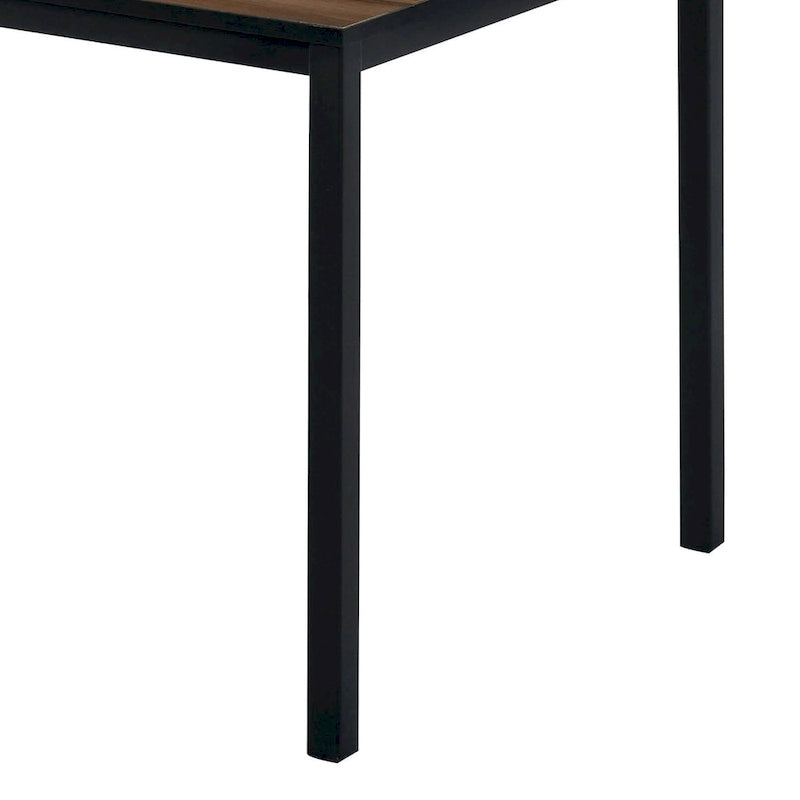 3 Piece Dining Table Set, 2 Benches, Brown Wood Grain Top, Black Metal