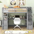 Nestfair Twin Size Loft Bed with Desk and Shelves