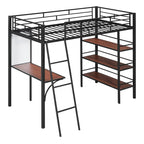 Twin Size Loft Metal Bed with 3 Layers of Shelves and Desk