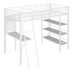 Twin Size Loft Metal Bed with 3 Layers of Shelves and Desk