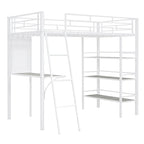 Twin Size Loft Metal Bed with 3 Layers of Shelves and Desk