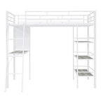 Twin Size Loft Metal Bed with 3 Layers of Shelves and Desk