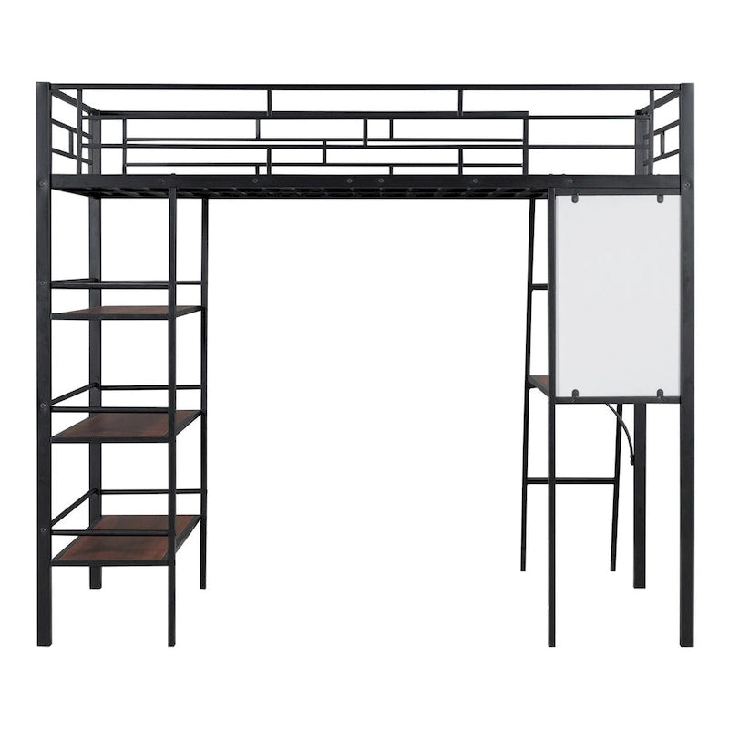 Twin Size Loft Metal Bed with 3 Layers of Shelves and Desk