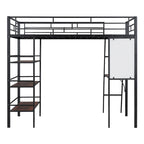 Twin Size Loft Metal Bed with 3 Layers of Shelves and Desk