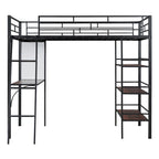 Twin Size Loft Metal Bed with 3 Layers of Shelves and Desk