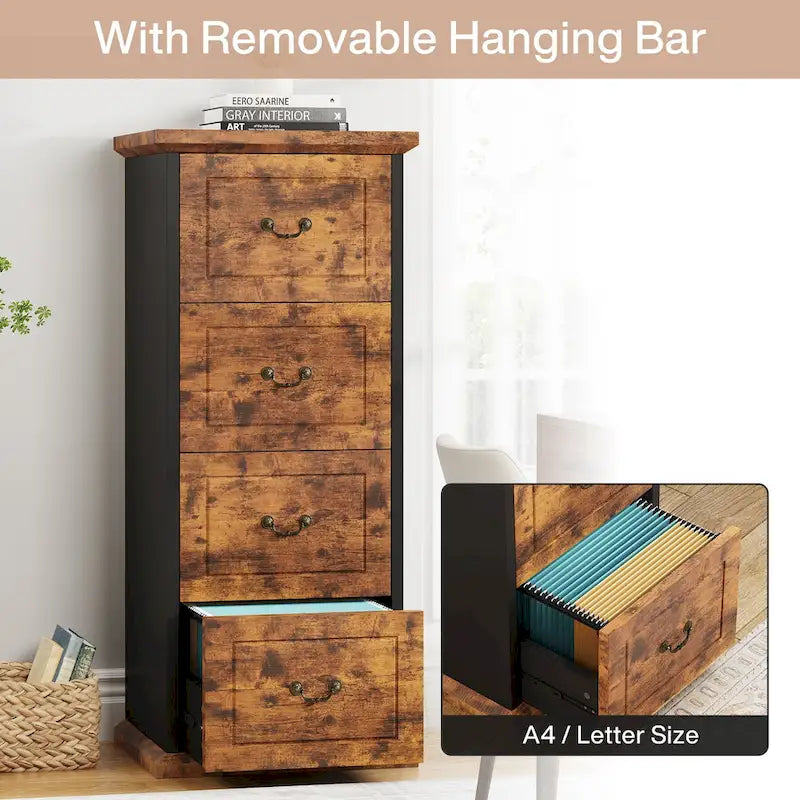 4-Drawer File Cabinet for Home Office, Wood Vertical Filing Cabinet for A4/Letter Size