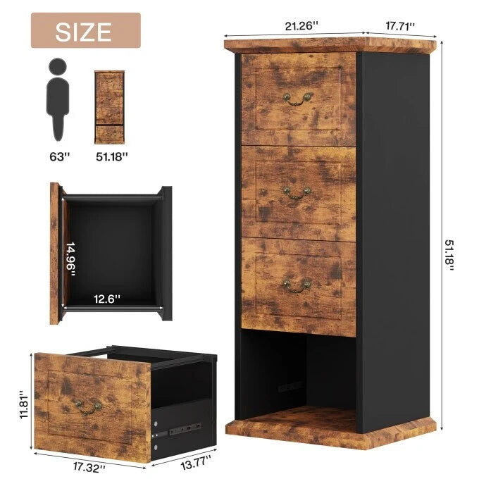 4-Drawer File Cabinet for Home Office, Wood Vertical Filing Cabinet for A4/Letter Size