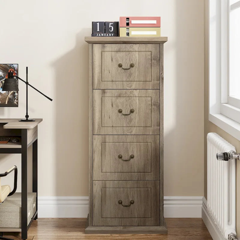 4-Drawer File Cabinet for Home Office, Wood Vertical Filing Cabinet for A4/Letter Size