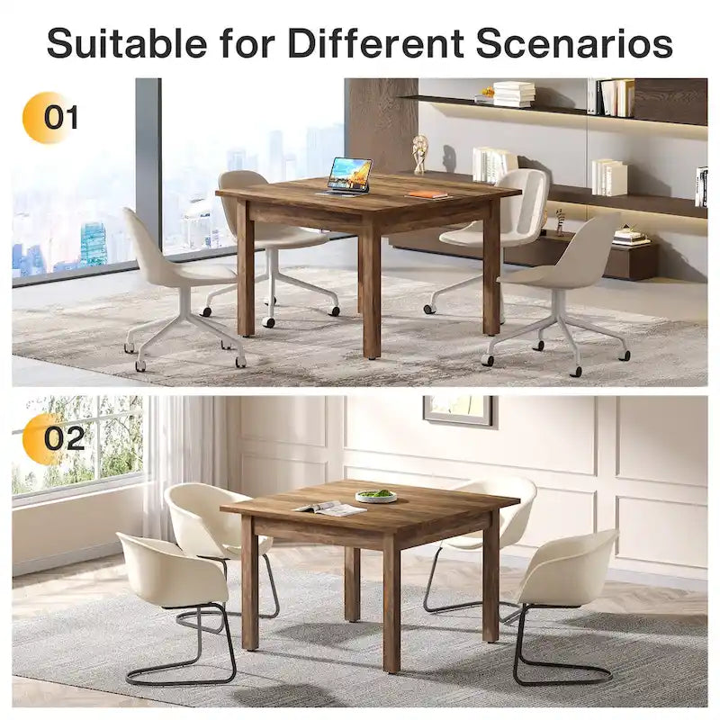 39.4 Inches Square Conference Table with Solid Wood Legs for Meeting Room