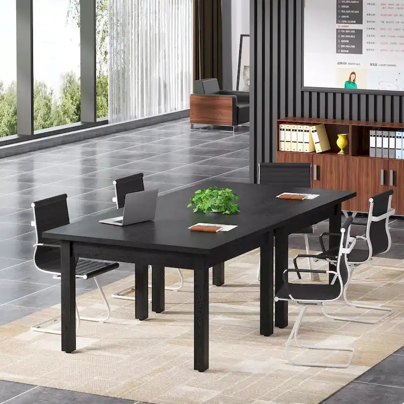 39.4 Inches Square Conference Table with Solid Wood Legs for Meeting Room