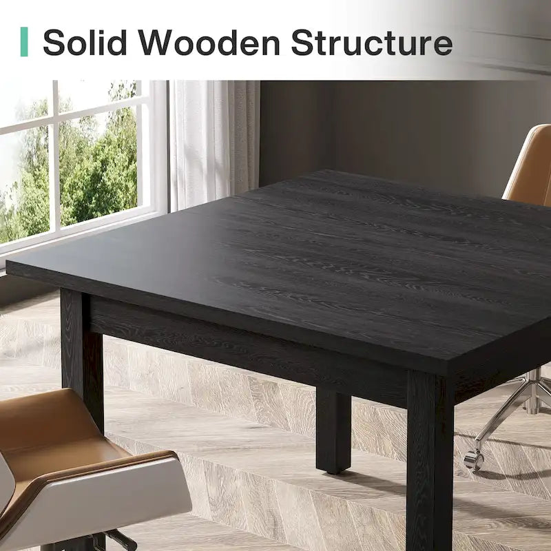 39.4 Inches Square Conference Table with Solid Wood Legs for Meeting Room