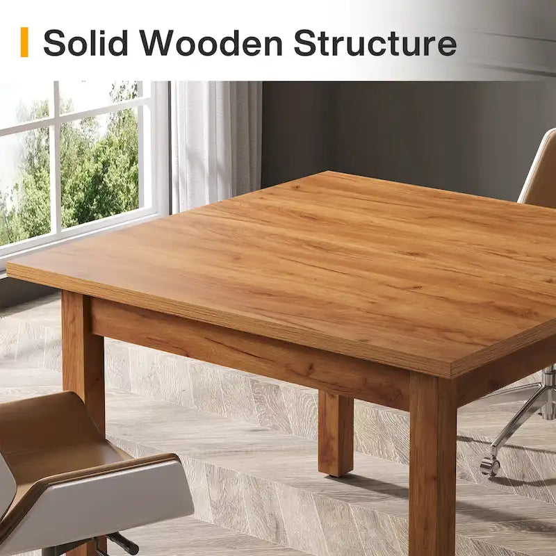 39.4 Inches Square Conference Table with Solid Wood Legs for Meeting Room