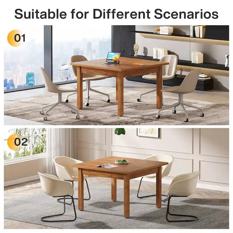 39.4 Inches Square Conference Table with Solid Wood Legs for Meeting Room