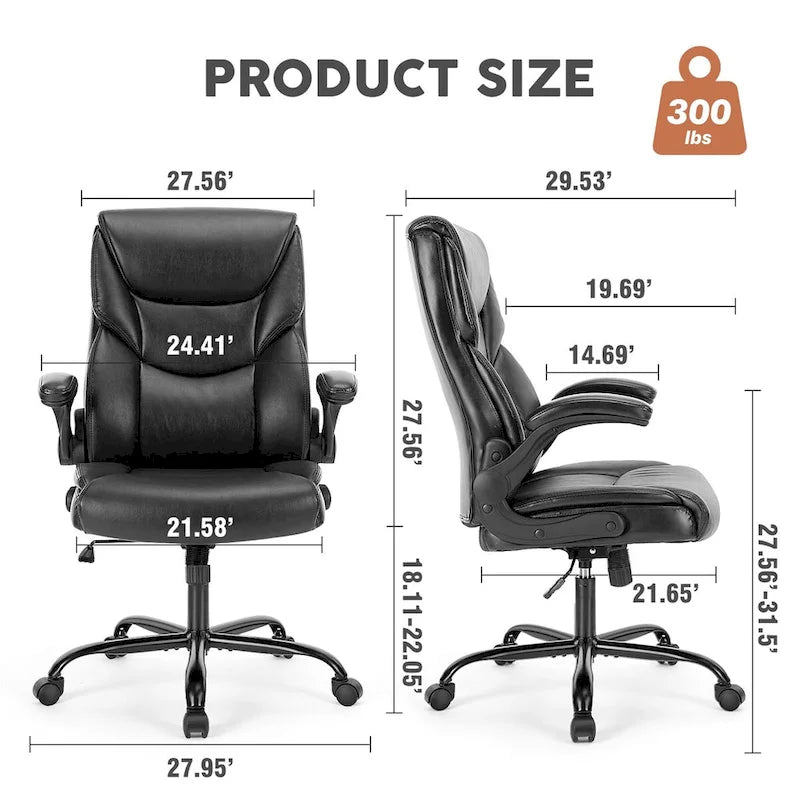Executive Office PU Leather Desk Chair High Back Flip-Up Armrest Adjustable Ergonomic Home Office Chair
