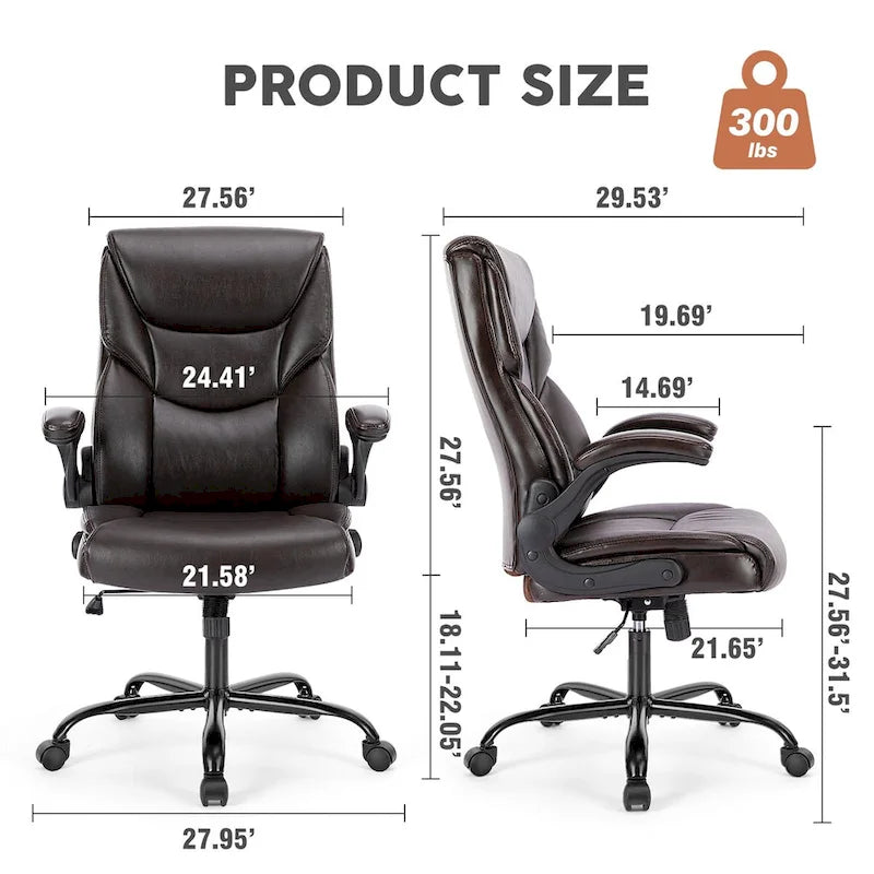 Executive Office PU Leather Desk Chair High Back Flip-Up Armrest Adjustable Ergonomic Home Office Chair