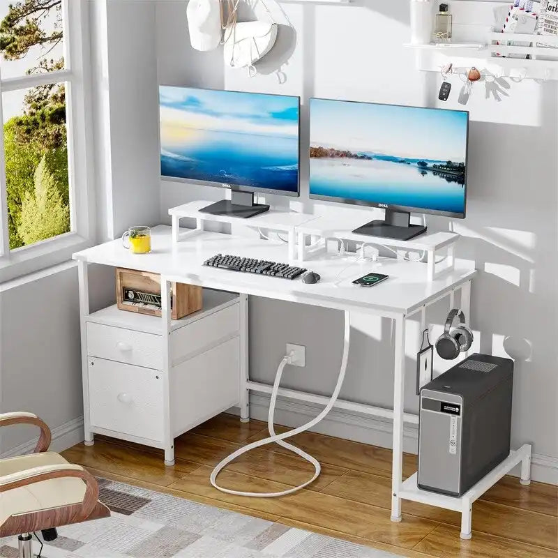 White Computer Desk with Drawer