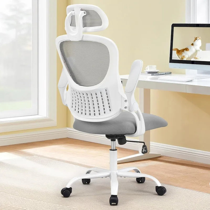 Office Computer Desk Chair, Ergonomic High-Back Mesh Rolling Work Chairs with Wheels Adjustable Headrests, Comfy Flip-up Arms