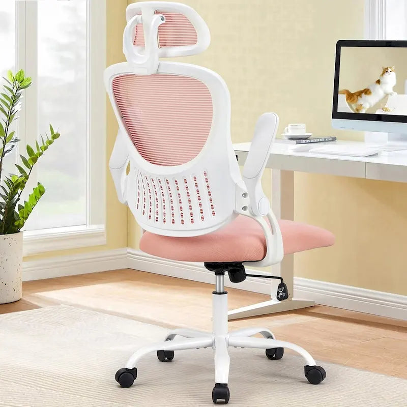 Office Computer Desk Chair, Ergonomic High-Back Mesh Rolling Work Chairs with Wheels Adjustable Headrests, Comfy Flip-up Arms