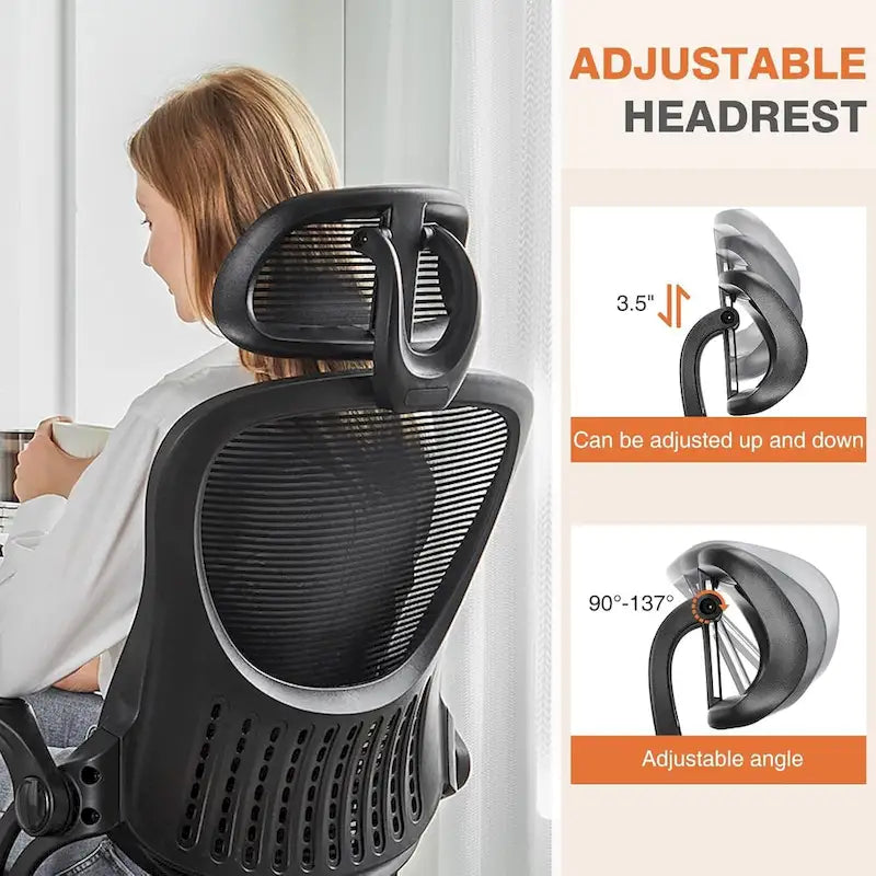 Office Computer Desk Chair, Ergonomic High-Back Mesh Rolling Work Chairs with Wheels Adjustable Headrests, Comfy Flip-up Arms