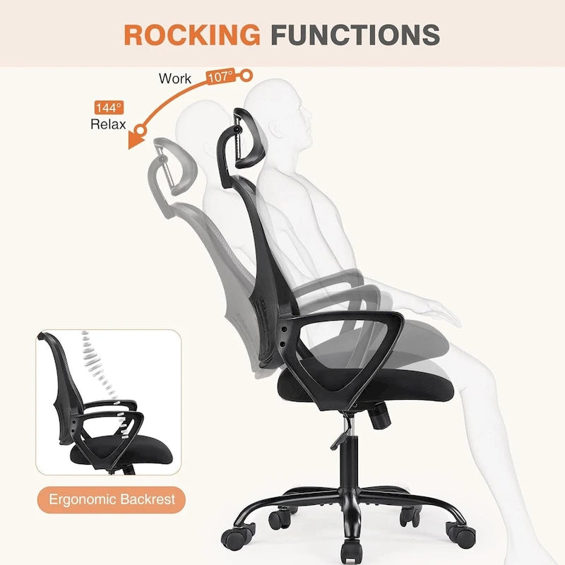 Office Computer Desk Chair, Ergonomic High-Back Mesh Rolling Work Chairs with Wheels Adjustable Headrests, Comfy Flip-up Arms