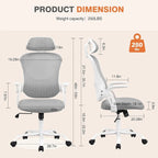 Office Computer Desk Chair, Ergonomic High-Back Mesh Rolling Work Chairs with Wheels Adjustable Headrests, Comfy Flip-up Arms