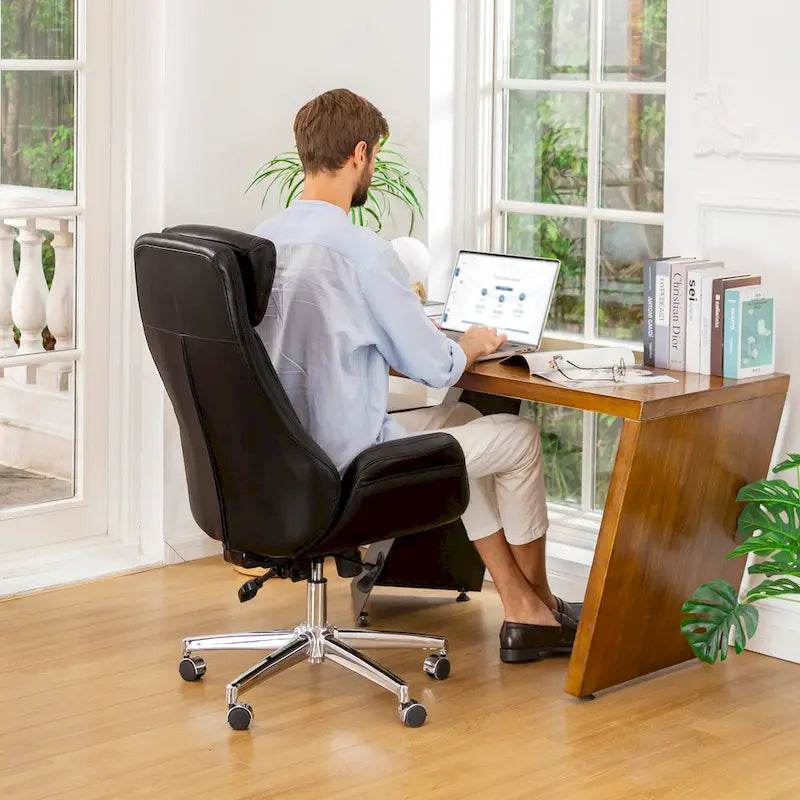 Modern High-Back Leatherette Adjustable Swivel Executive Office Chair by Glitzhome