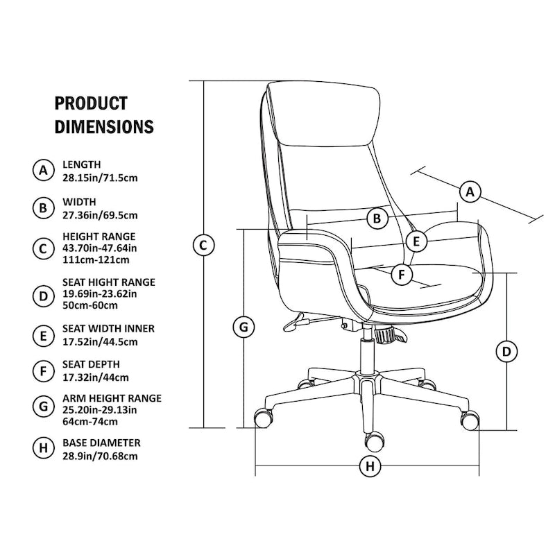 Modern High-Back Leatherette Adjustable Swivel Executive Office Chair by Glitzhome