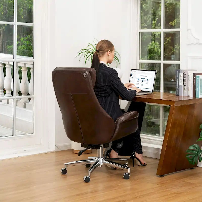 Modern High-Back Leatherette Adjustable Swivel Executive Office Chair by Glitzhome