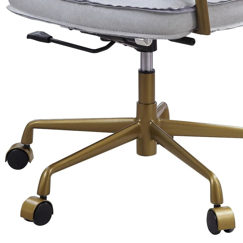 Office Chair with Faux Leather Upholstery, Vintage White and Brown