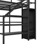 Twin XL Size Metal Loft Bed with Wardrobe,Adjustable Shelf,L-shaped Desk and USB