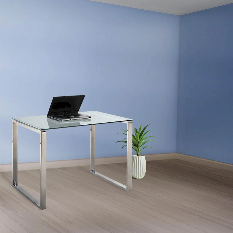 Somette Contemporary Small Computer Desk with Glass Top