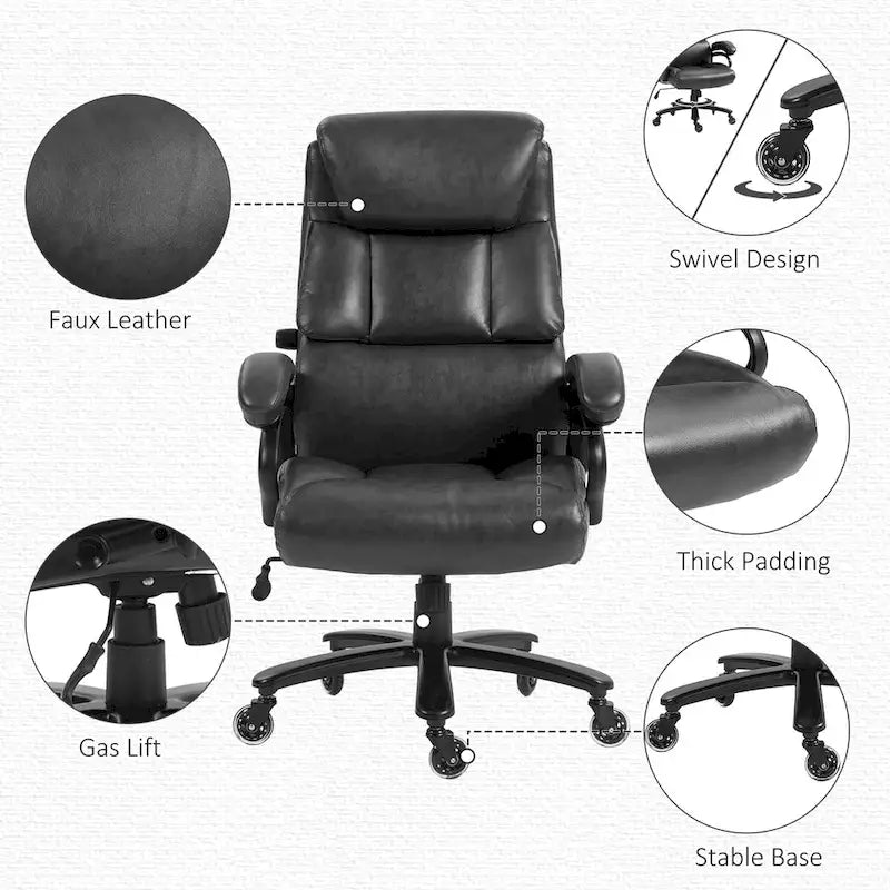 Vinsetto 400lbs Big and Tall Executive Office Chair, PU Leather Computer Desk Chair with Adjustable Height