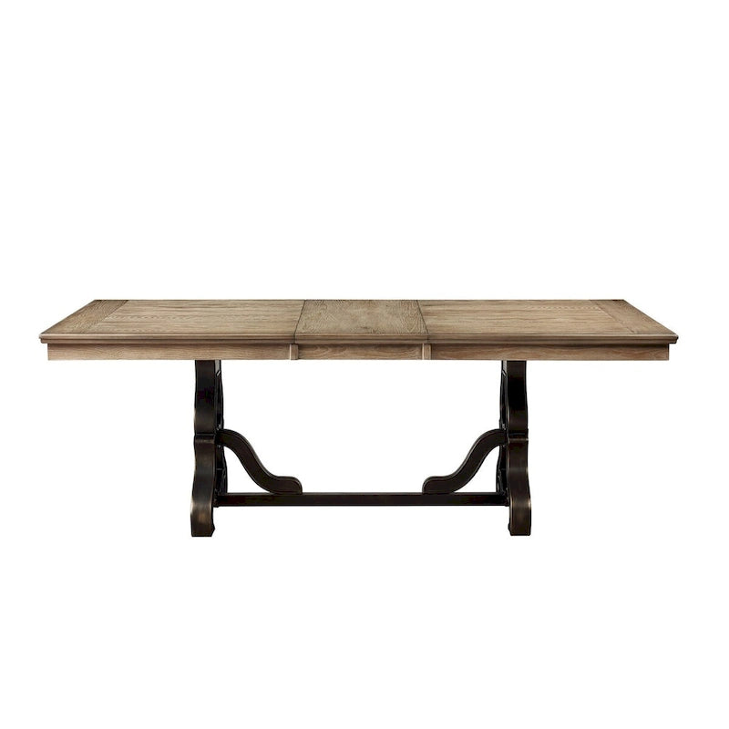 68 Inch Wooden Dining Table with Ornate Trestle Base, Brown