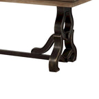 68 Inch Wooden Dining Table with Ornate Trestle Base, Brown