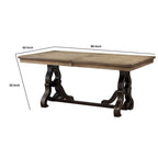 68 Inch Wooden Dining Table with Ornate Trestle Base, Brown