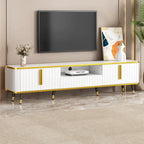 Luxury Minimalism TV Stand with Open Storage Shelf for TVs Up to 85, Entertainment Center with Cabinets and Drawers