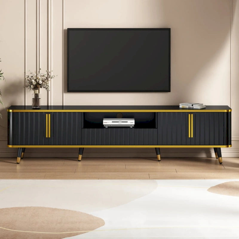 Luxury Minimalism TV Stand with Open Storage Shelf for TVs Up to 85, Entertainment Center with Cabinets and Drawers