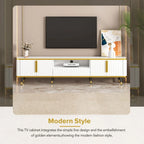 Luxury Minimalism TV Stand with Open Storage Shelf for TVs Up to 85, Entertainment Center with Cabinets and Drawers