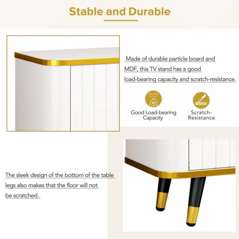 Luxury Minimalism TV Stand with Open Storage Shelf for TVs Up to 85, Entertainment Center with Cabinets and Drawers