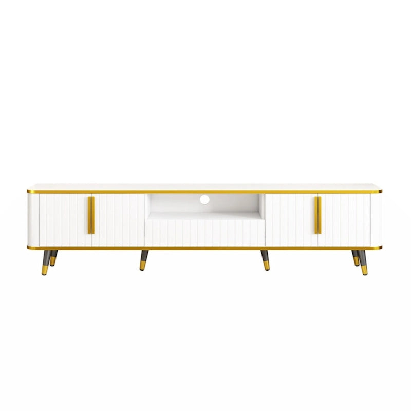 Luxury Minimalism TV Stand with Open Storage Shelf for TVs Up to 85, Entertainment Center with Cabinets and Drawers