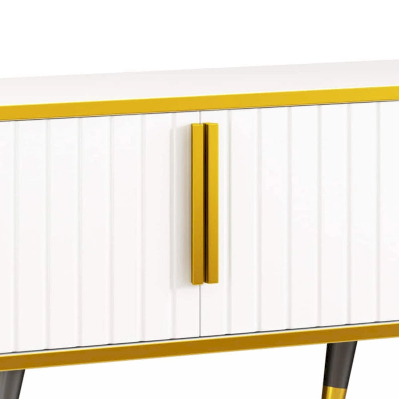 Luxury Minimalism TV Stand with Open Storage Shelf for TVs Up to 85, Entertainment Center with Cabinets and Drawers