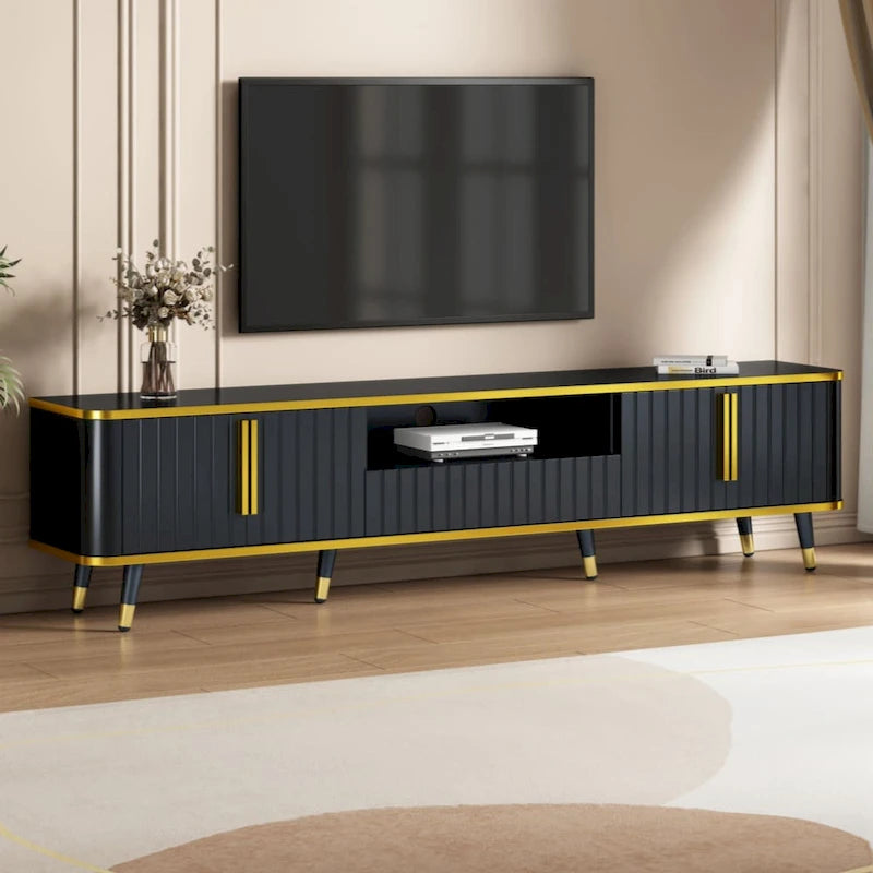Luxury Minimalism TV Stand with Open Storage Shelf for TVs Up to 85, Entertainment Center with Cabinets and Drawers
